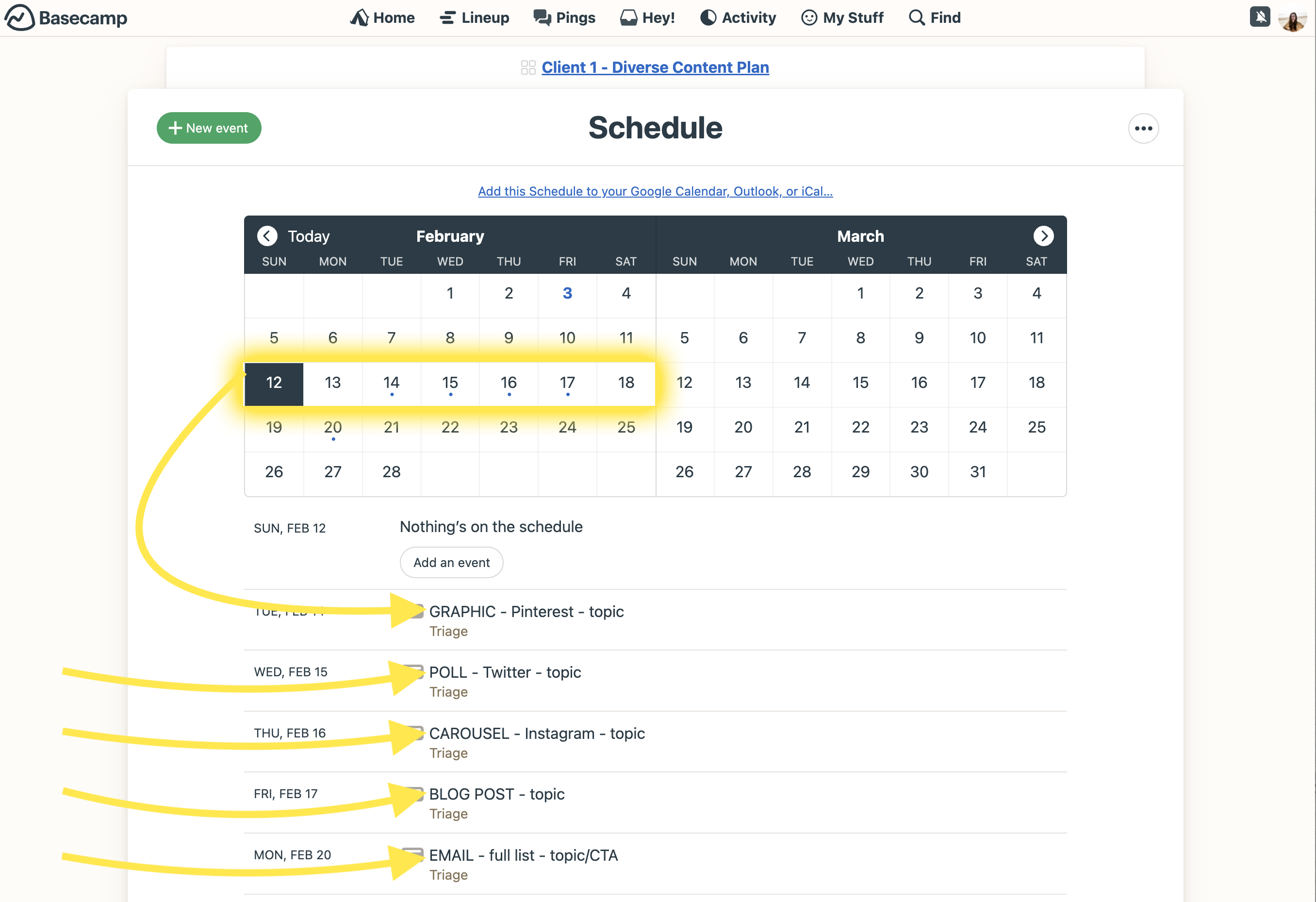 All your cards with dates will automatically be added to your schedule.