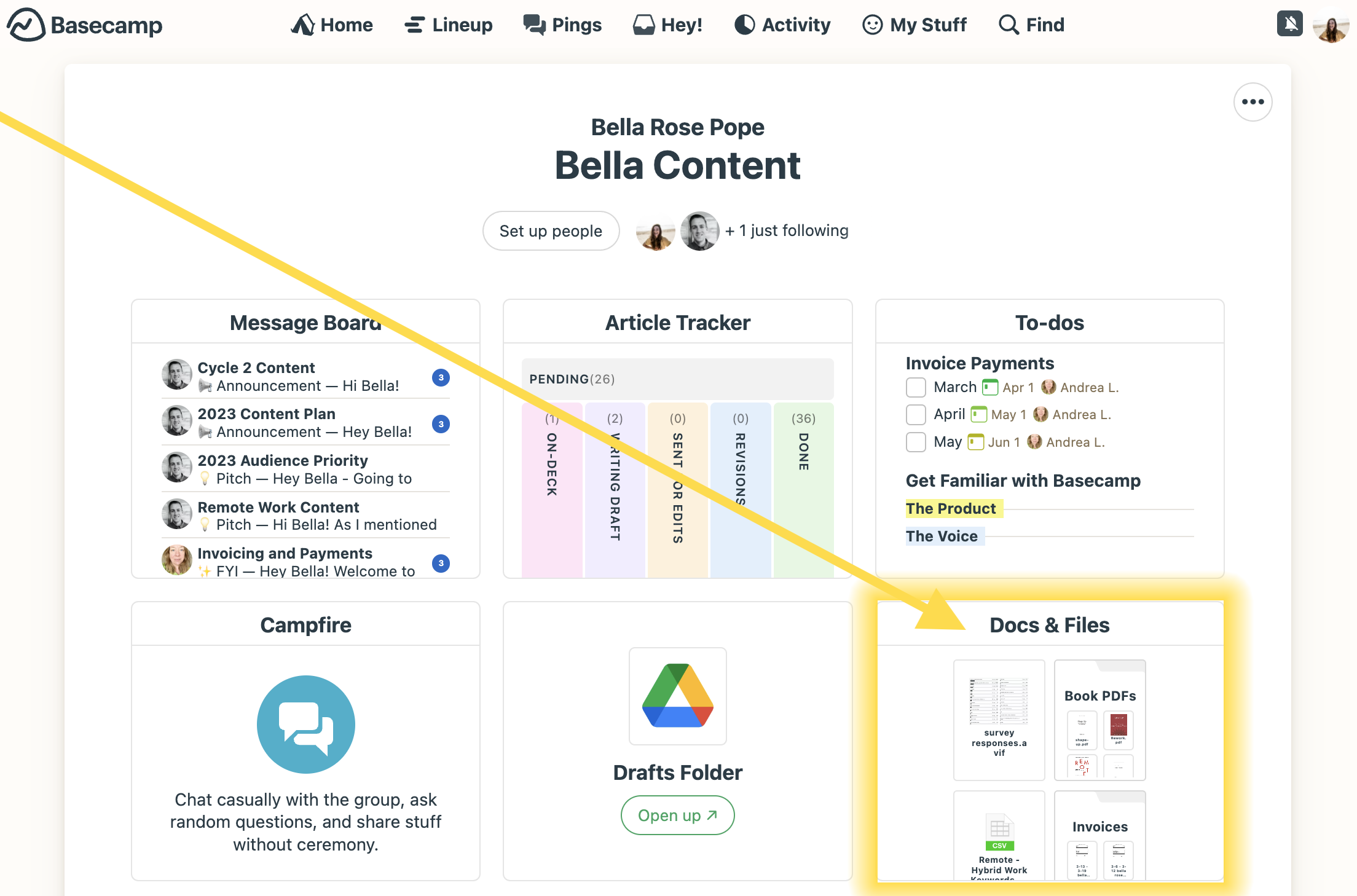 Example of keeping all files and uploads in a single location within a project to keep remote teams organized.