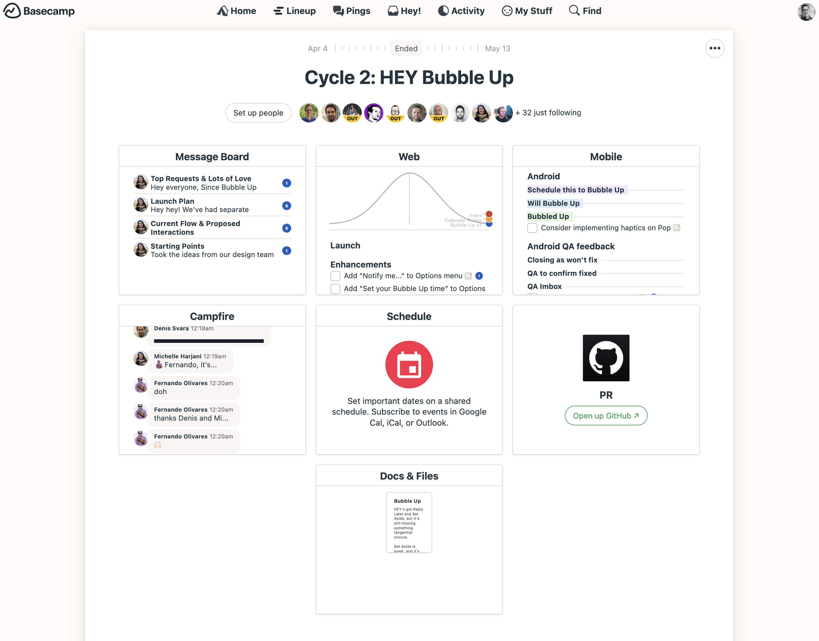 Our Bubble Up project inside Basecamp