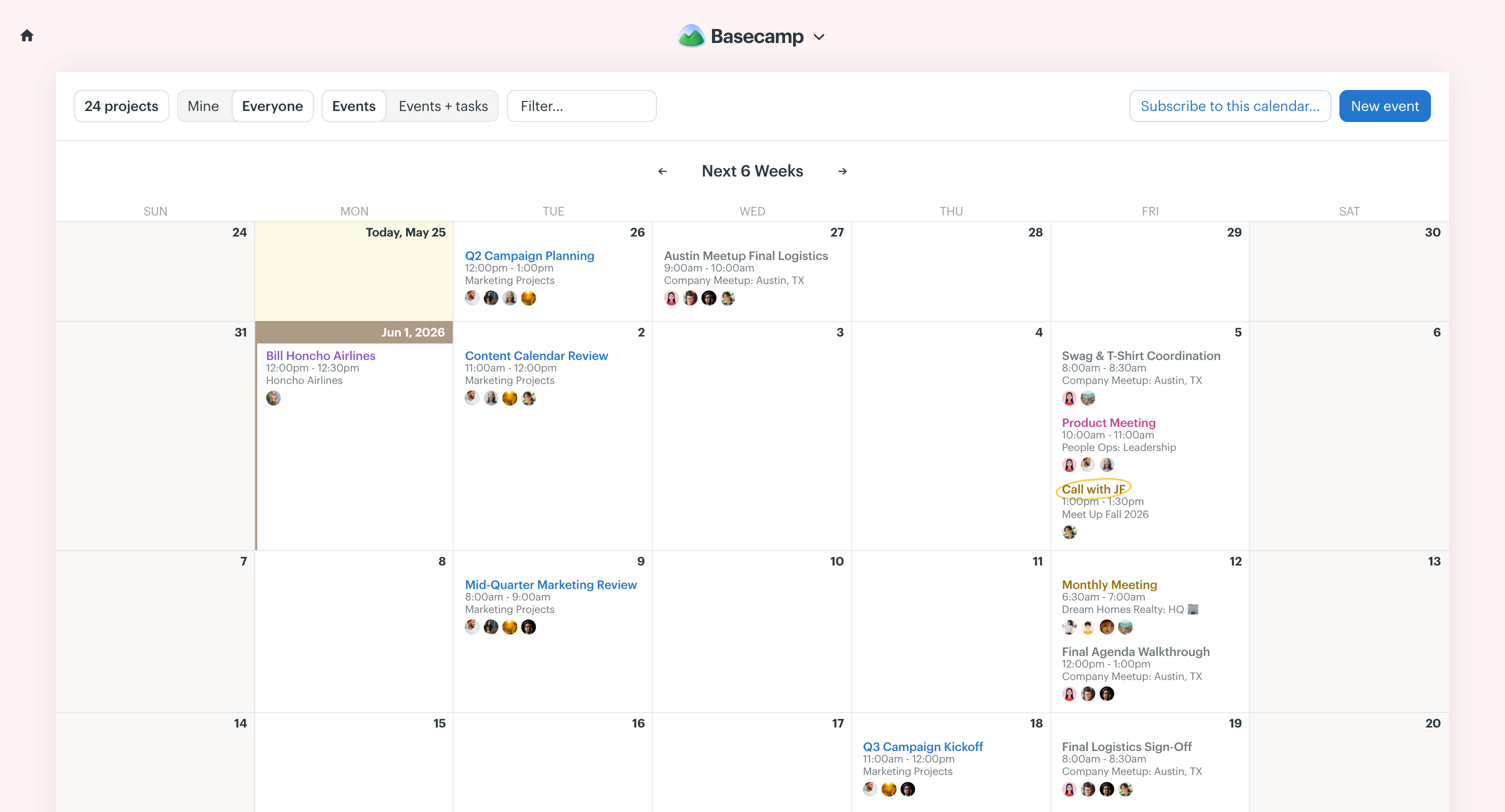 Global and project-based calendars
