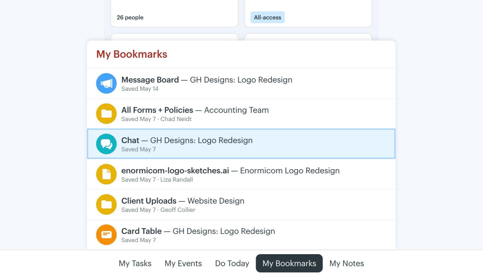 All new “My Bar” with instant access to tasks, upcoming events, and bookmarks